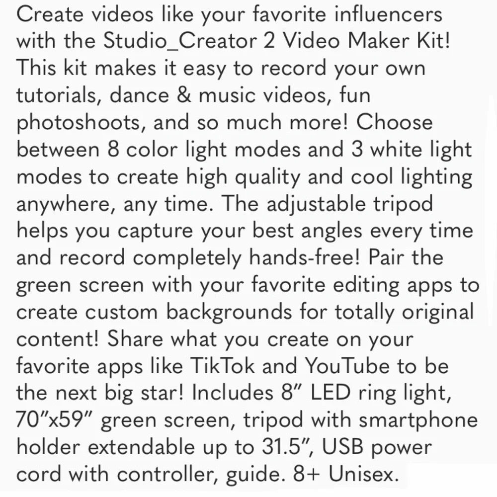 Studio Creator 2 Influencer Blogger Video Recording Maker Ring Light Tripod Kit